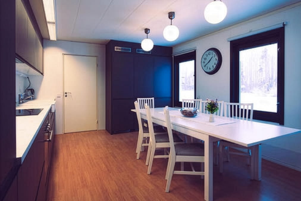 Open-plan kitchen and dining room