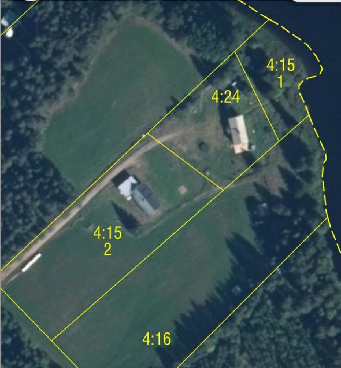 SBC Guest House land plan showing parcels 4:15.2 and 4:15.1 extending to the river